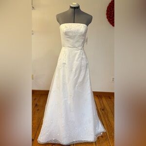 Rena Koh White Beaded Strapless A-Line Wedding Gown